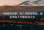 今晚黑料炸裂！吃瓜网探秘揭秘，独家神秘人内幕真相大白