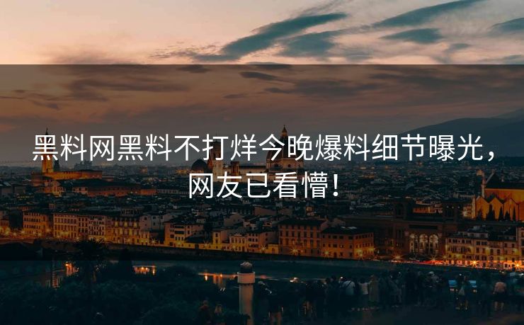 黑料网黑料不打烊今晚爆料细节曝光，网友已看懵！