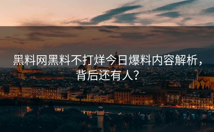 黑料网黑料不打烊今日爆料内容解析，背后还有人？