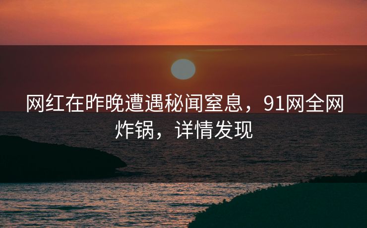 网红在昨晚遭遇秘闻窒息，91网全网炸锅，详情发现