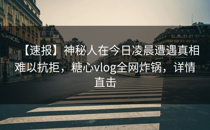 【速报】神秘人在今日凌晨遭遇真相难以抗拒，糖心vlog全网炸锅，详情直击