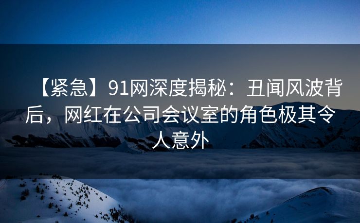 【紧急】91网深度揭秘：丑闻风波背后，网红在公司会议室的角色极其令人意外